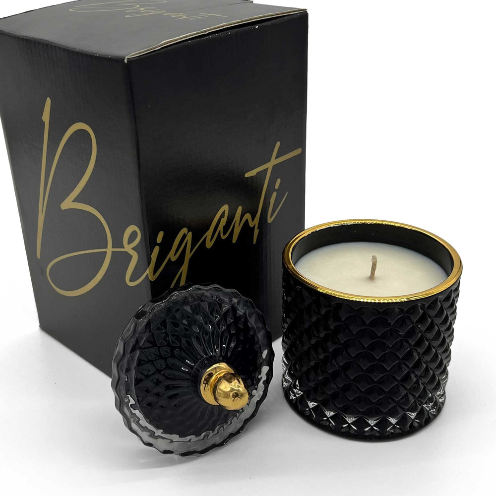BRIGANTI Lavish Lavender candle with lid on elegant black glass jar for stylish decor