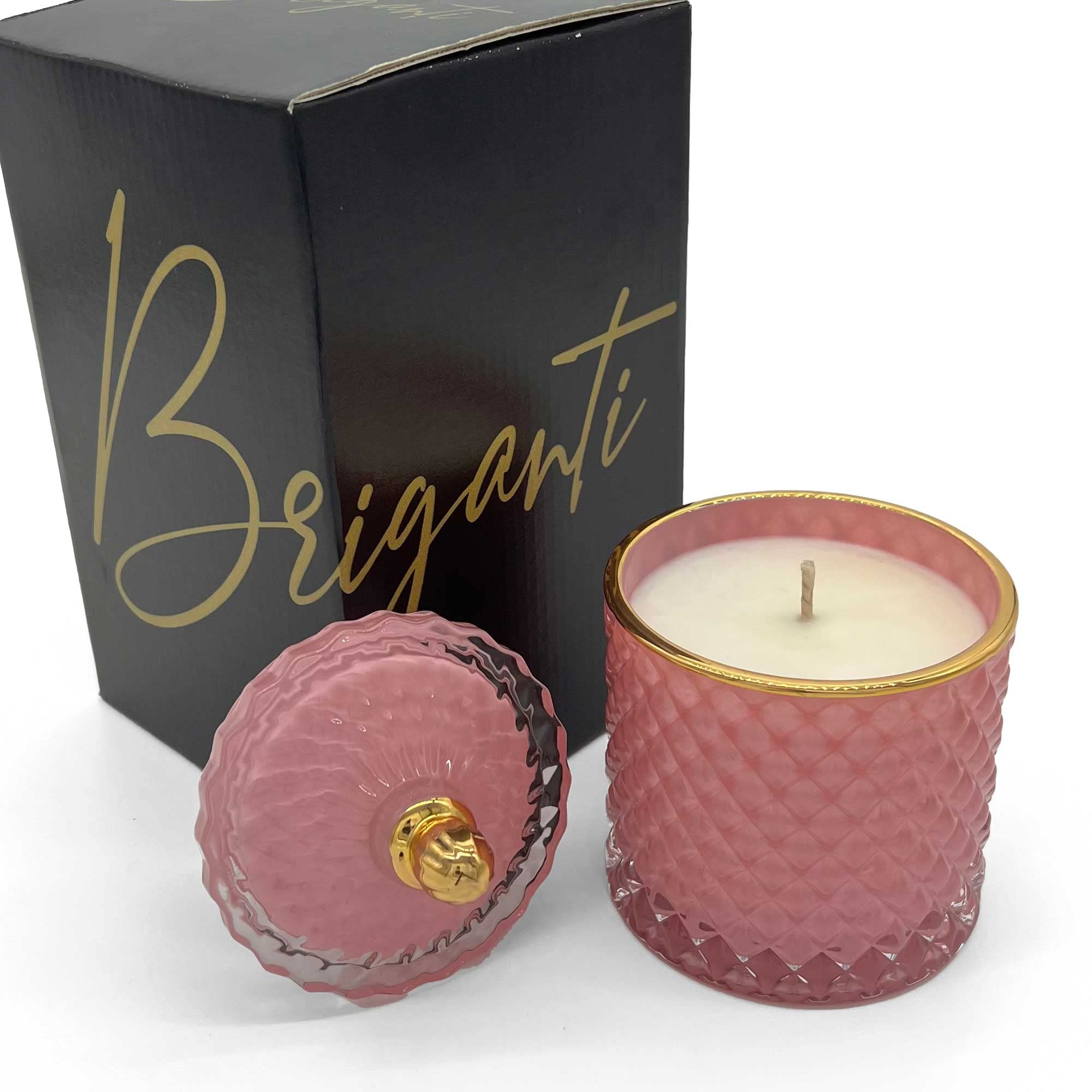 BRIGANTI Scented Soy Candle in Pomegranate Bliss pink jar for cozy home spaces.