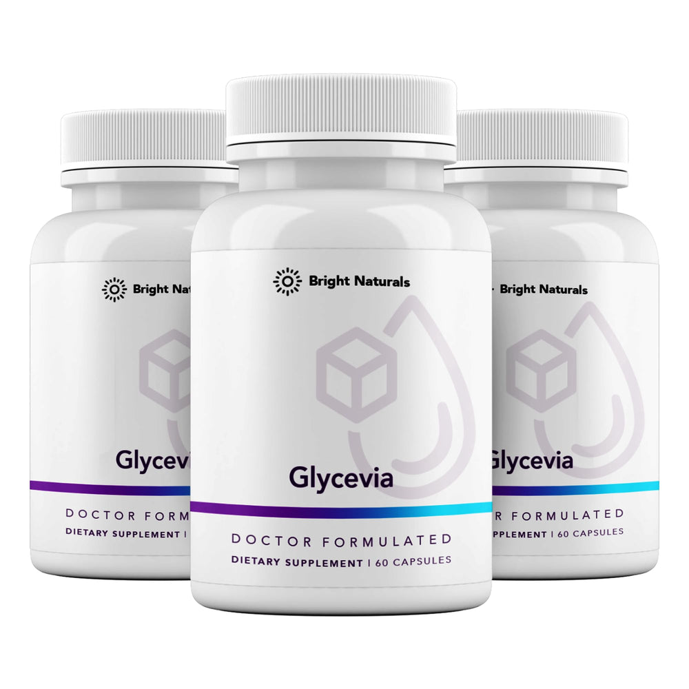 Bright Naturals Glycevia bottle front for daily sugar balance support.