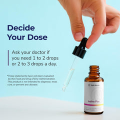 Glass bottle of Bright Naturals Iodine Plus on a clean surface