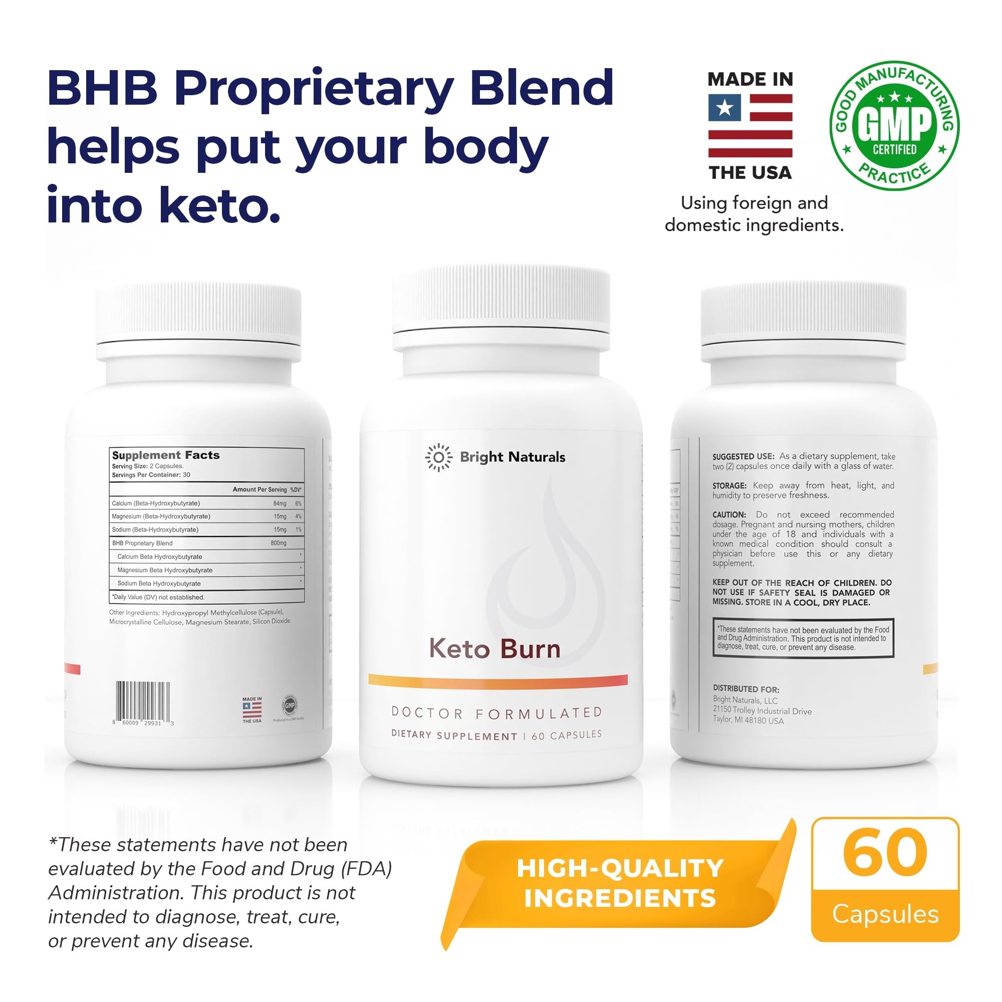 Bright Naturals Keto Burn bottle with glass, ideal for on-the-go keto support.