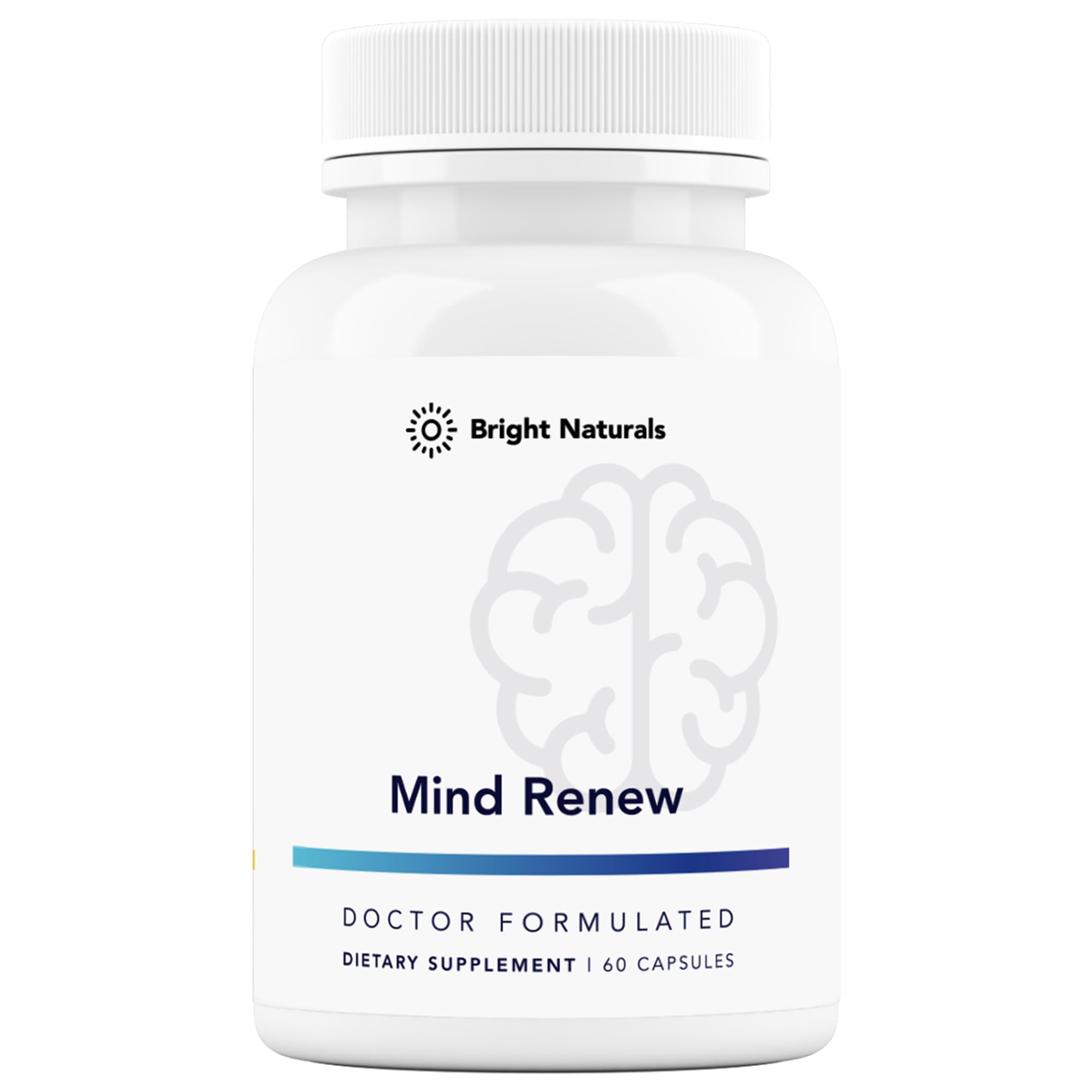 Bright Naturals Mind Renew bottle pouring capsules for daily focus.