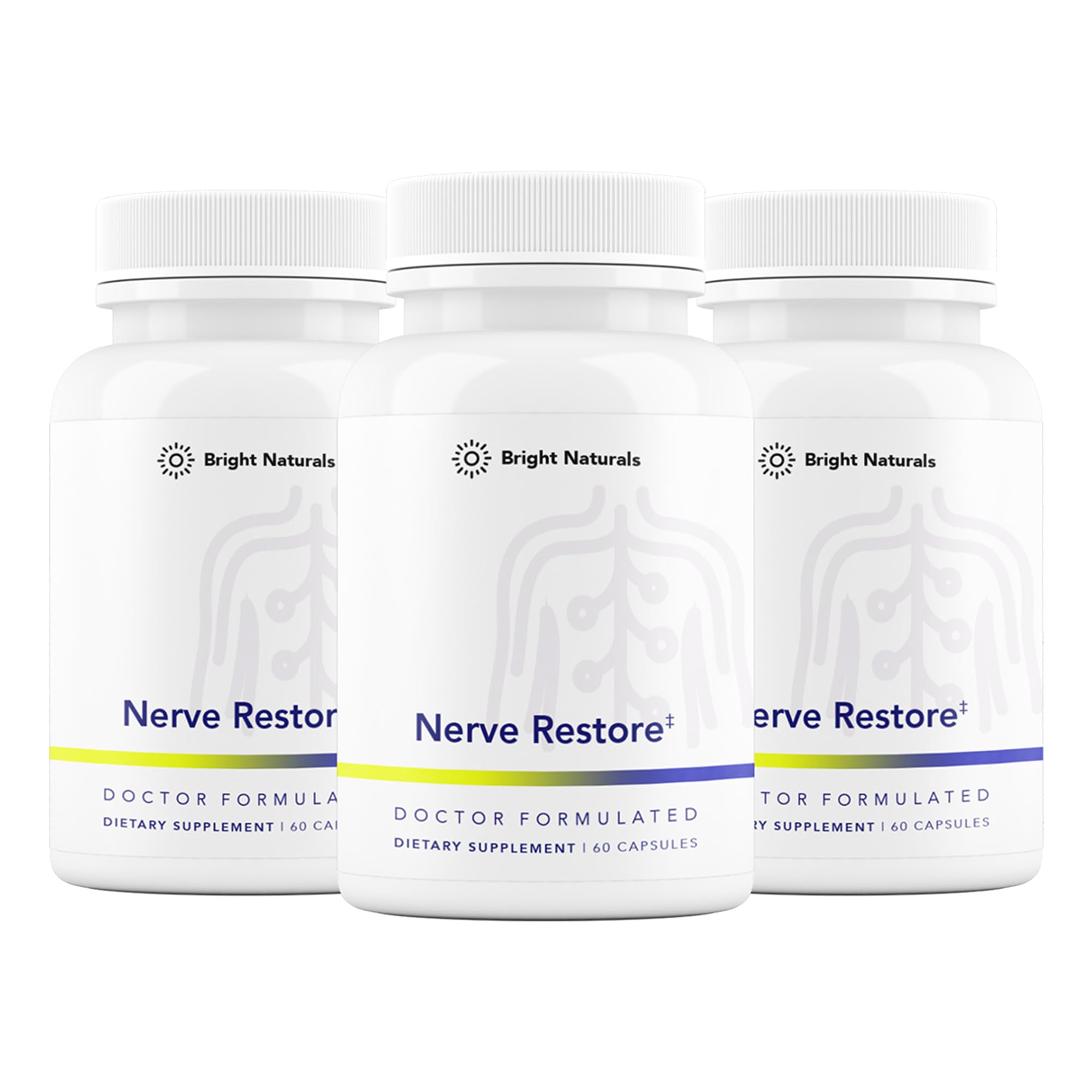 Bright Naturals Nerve Restore bottle promotes everyday nerve health support.