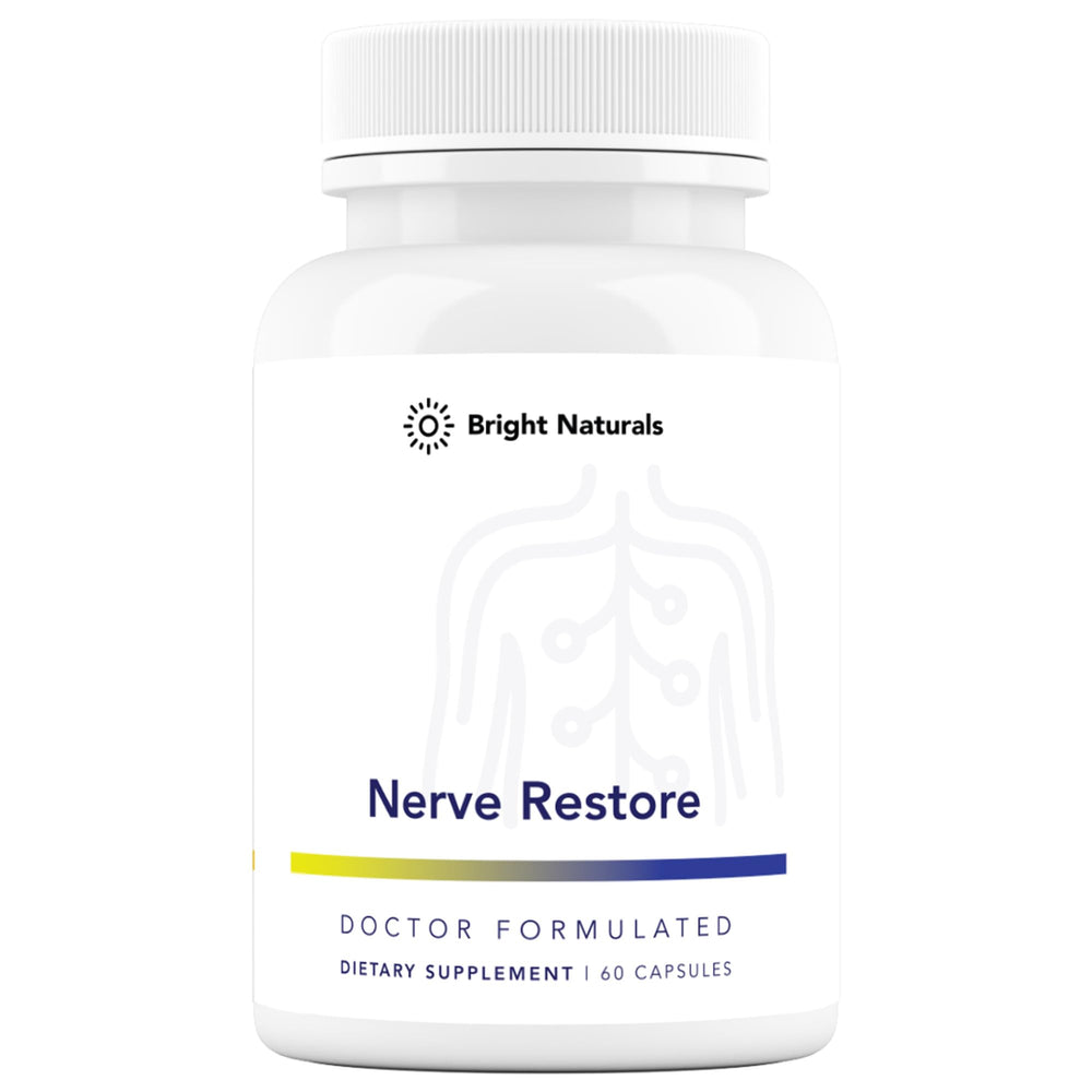 Bright Naturals Nerve Restore bottle for daily nerve support and easy dosing.