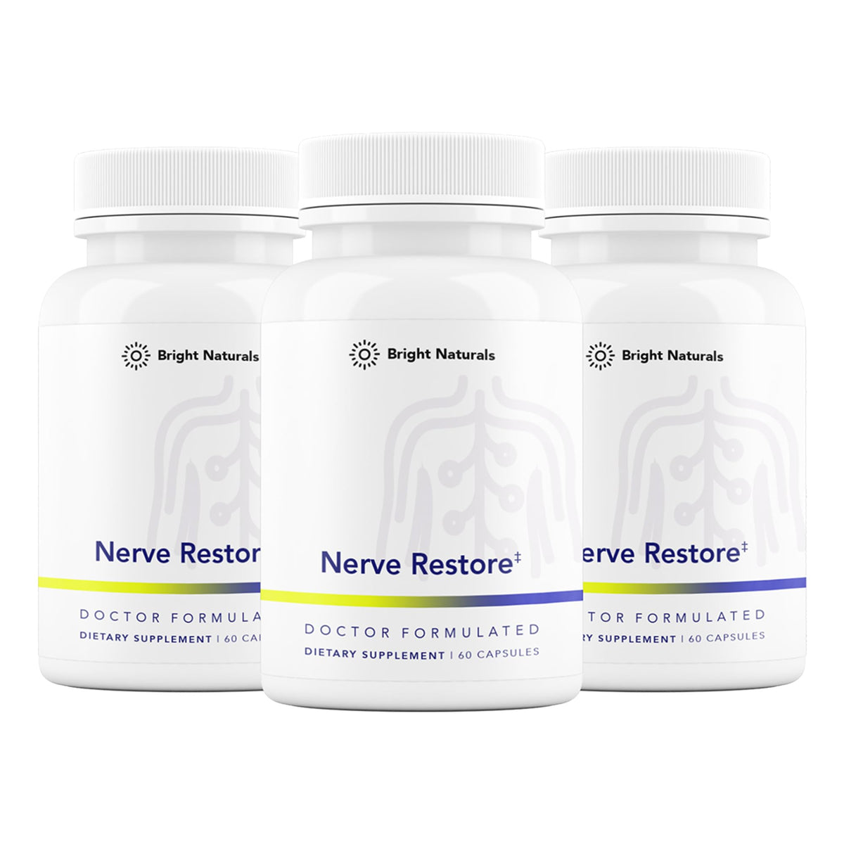 Bright Naturals Nerve Restore bottle promotes everyday nerve health support.