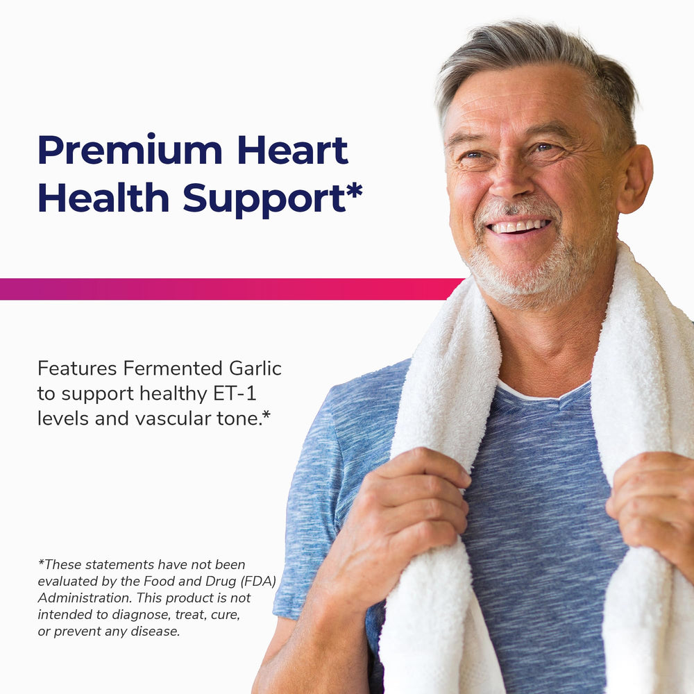 Bright Naturals Vaso Calm fermented garlic image supports healthy blood flow concept.
