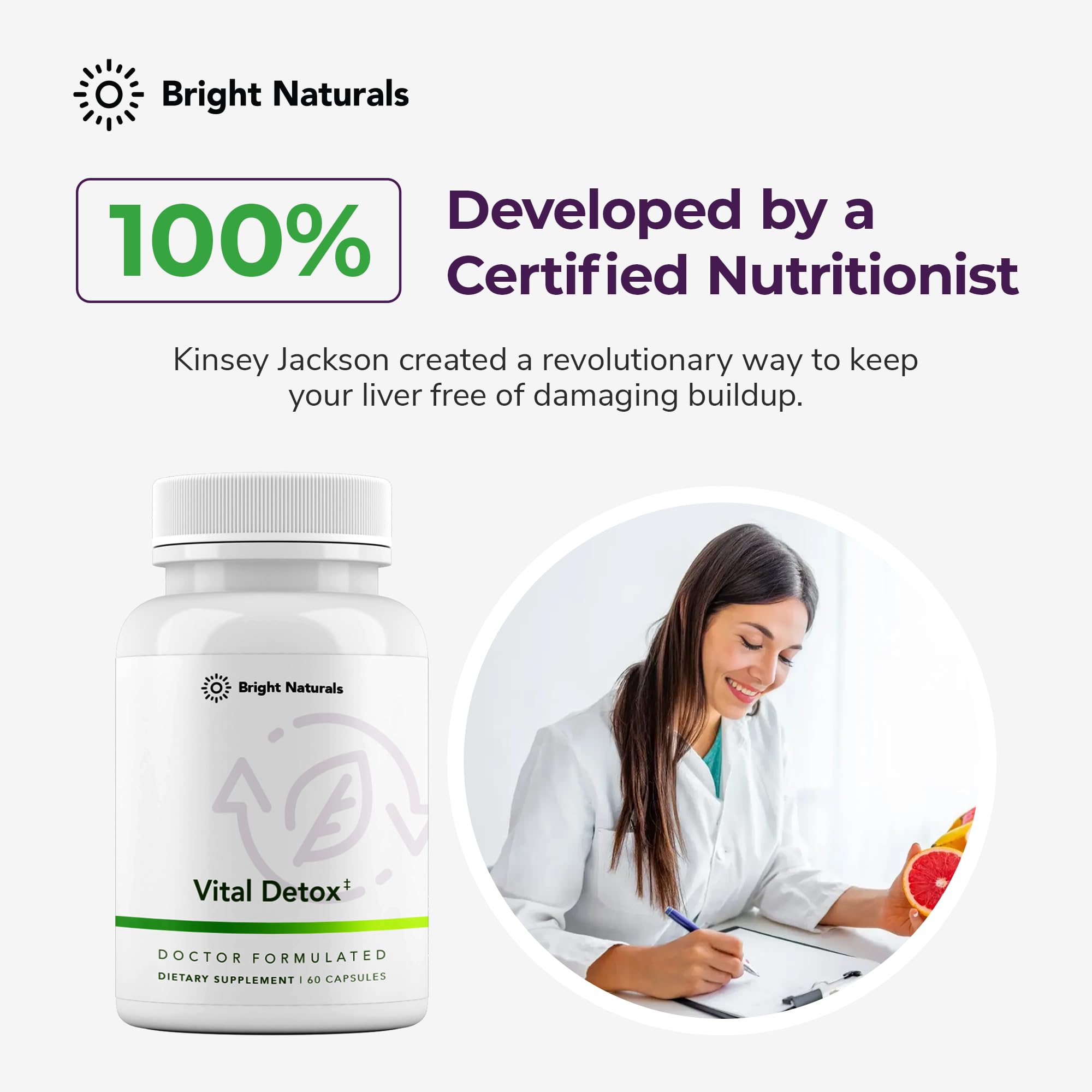 Bright Naturals Vital Detox dosage guidance on label close-up for a consistent daily routine