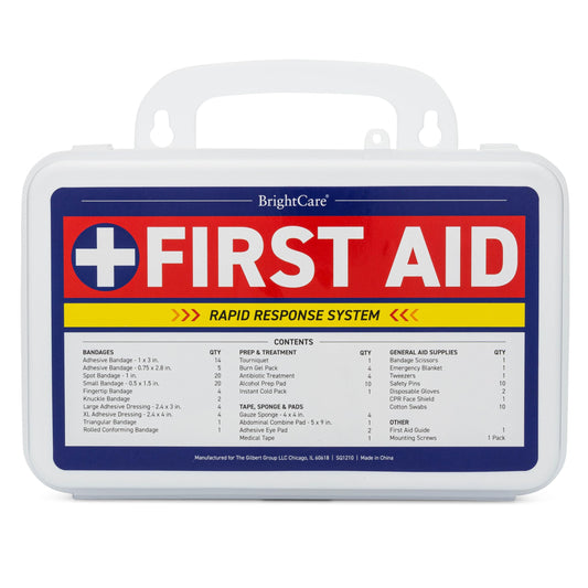 BrightCare first aid kit wall mount back with 130 pieces for quick access