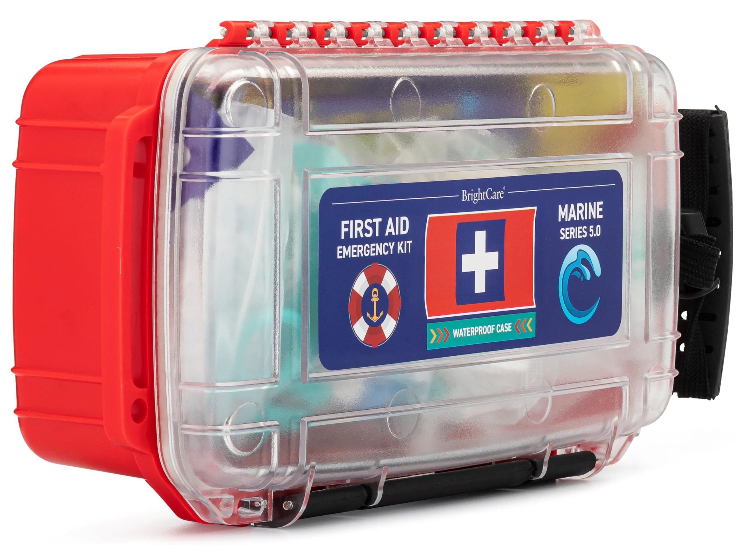 Bright orange BrightCare case for quick access on boats and beaches