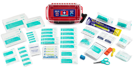 BrightCare marine first-aid kit floating design visible in water
