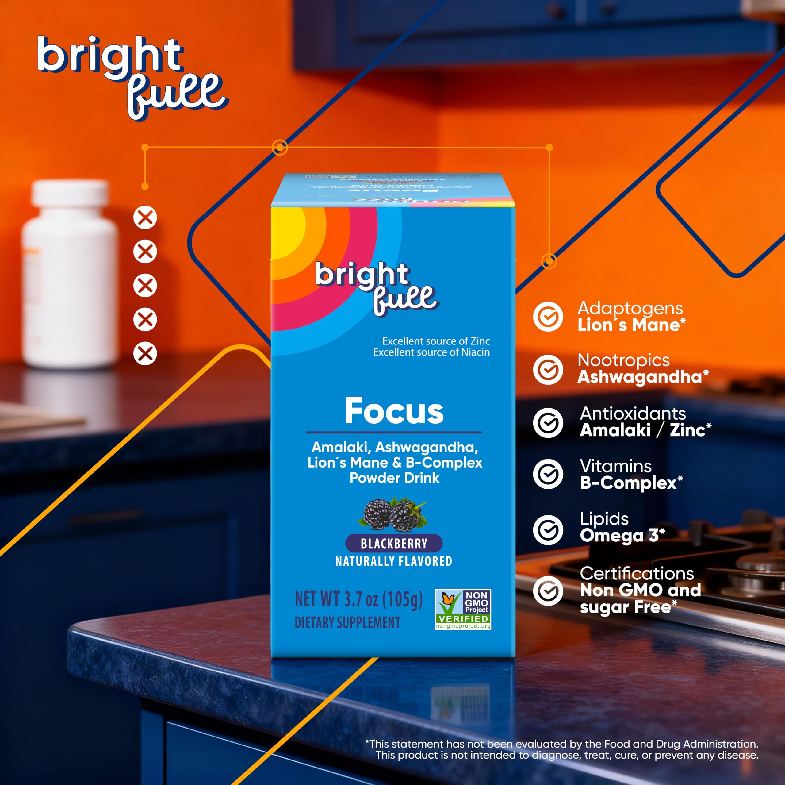BRIGHTFULL Focus B-vitamin complex supports steady energy and mental clarity.