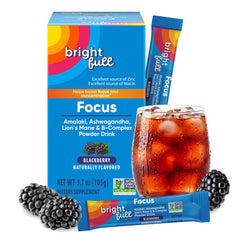 BRIGHTFULL Focus blackberry drink packet for a refreshing focus boost.