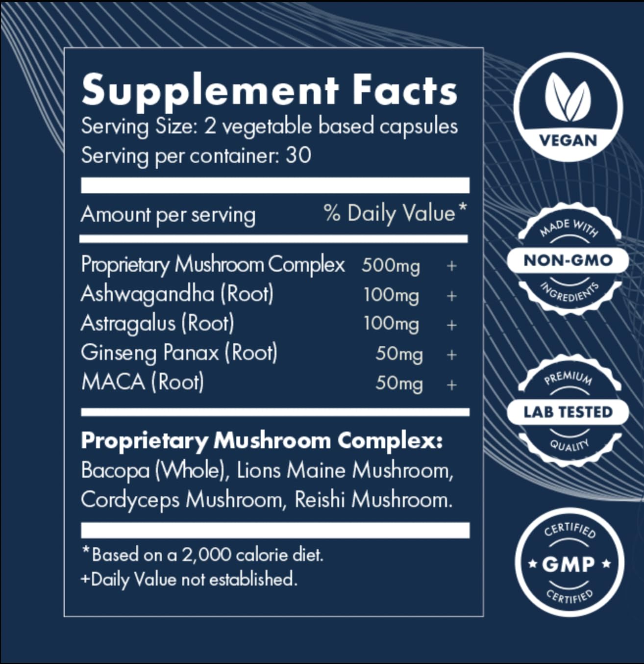 Brilliant Blends Adapt label detail shows vegan non GMO formulation