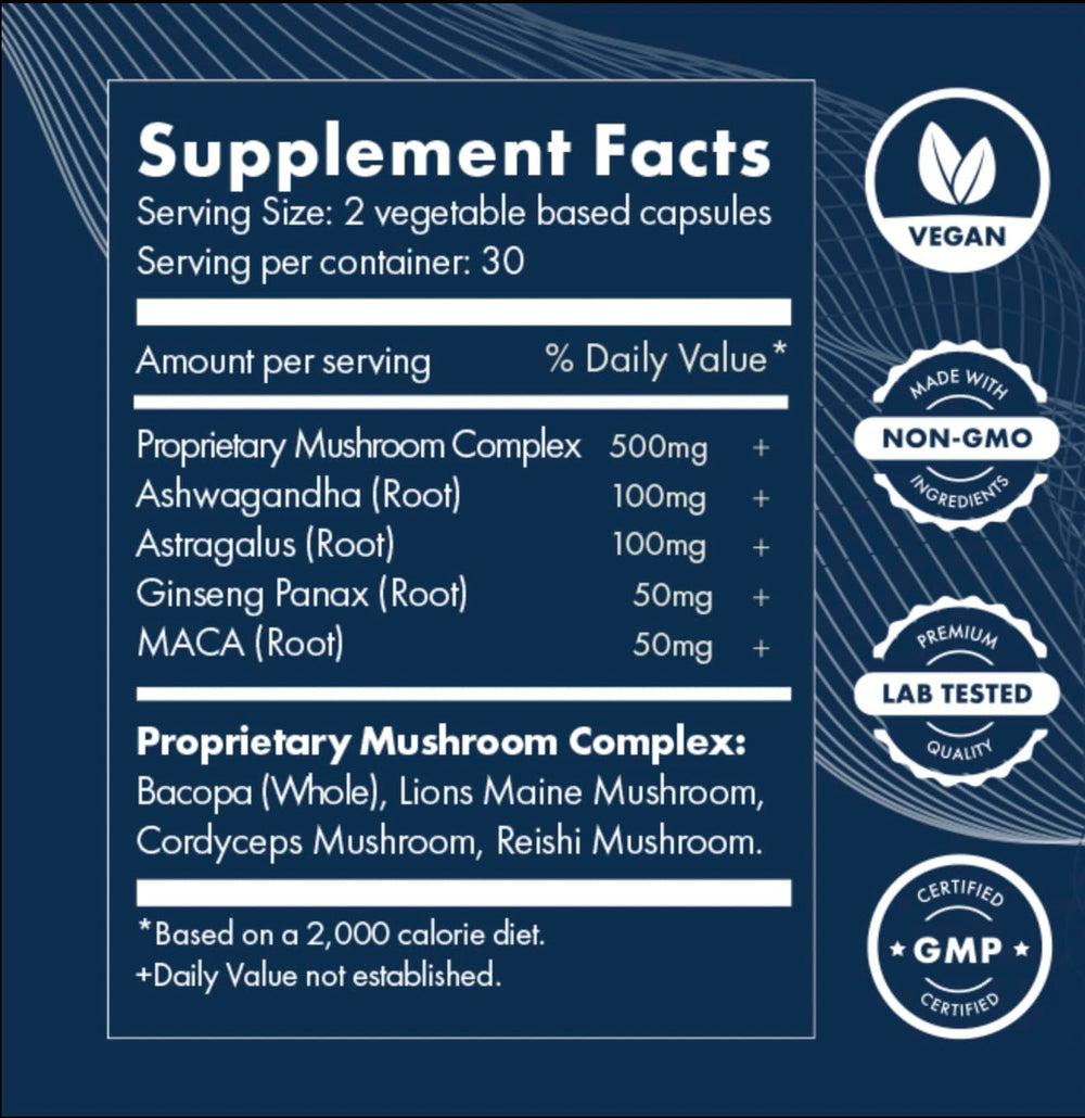 Brilliant Blends Adapt label detail shows vegan non GMO formulation