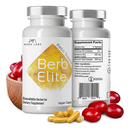 BrocElite BerbElite bottle front view highlights vegan capsules for daily use.
