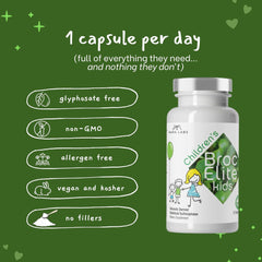 BrocElite Kids bottle on shelf with 30 vegan capsules.