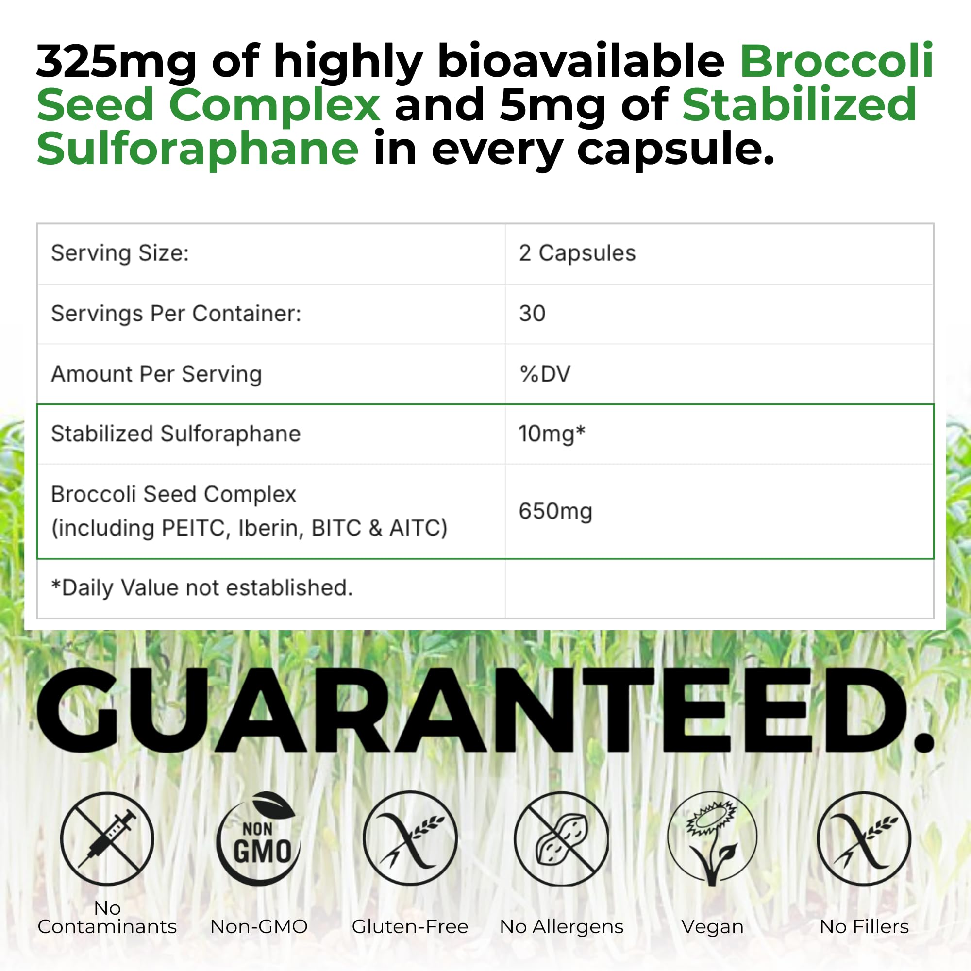BrocElite Mara Labs Plus label highlights stabilized sulforaphane benefits