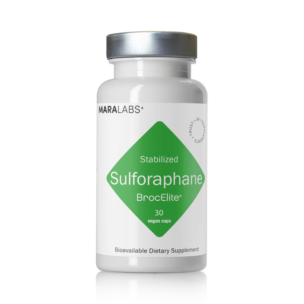 BrocElite Plus bottle with stabilized sulforaphane capsules for daily wellness.