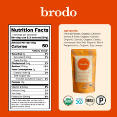 Brodo 6-pack broth set on kitchen shelf.