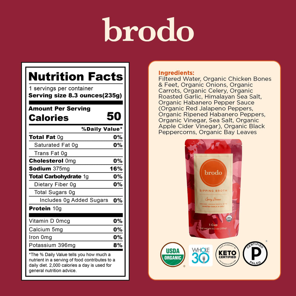 Brodo Hearth Broth bottle, comforting savory notes for stews and mugs.