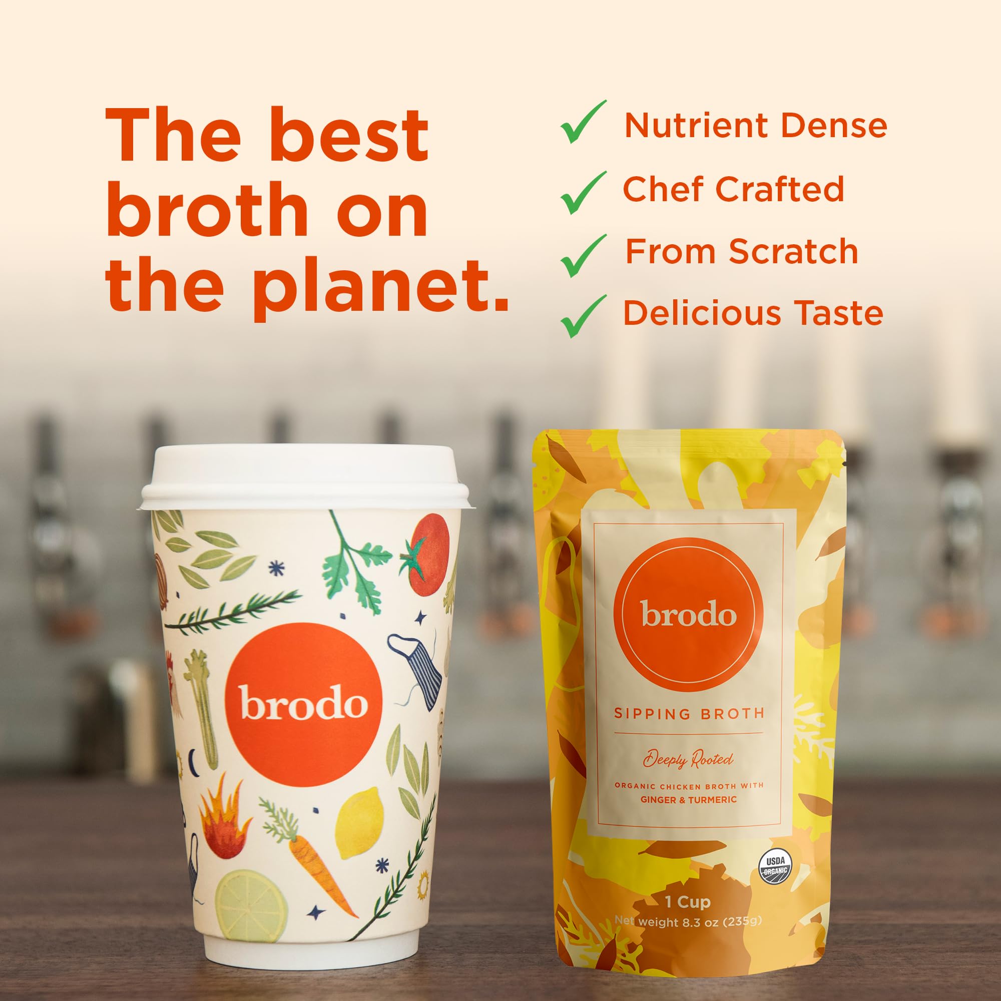 Brodo clean ingredients broth pouch showcases organic, preservative-free goodness.