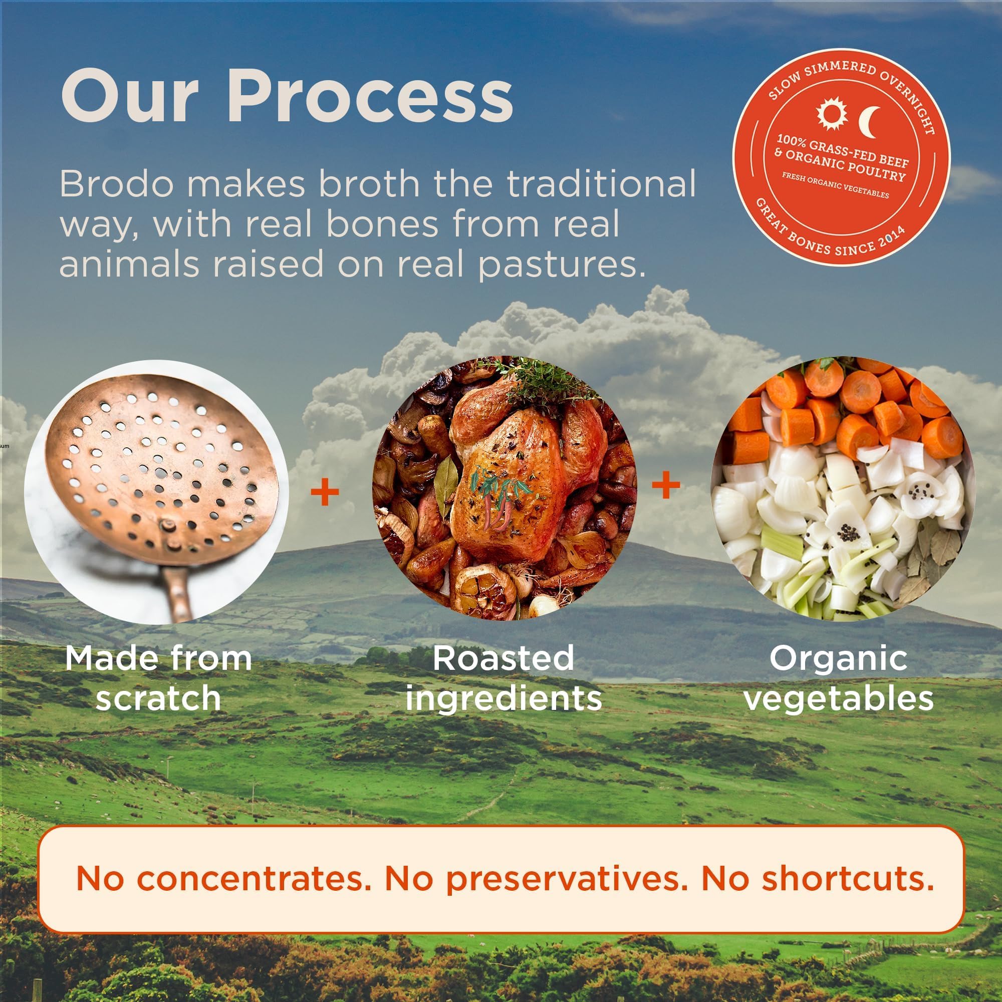 Brodo organic ingredients visible in the broth