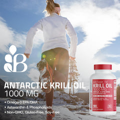 Bronson Antarctic Krill Oil label close-up showing 1000 mg per serving