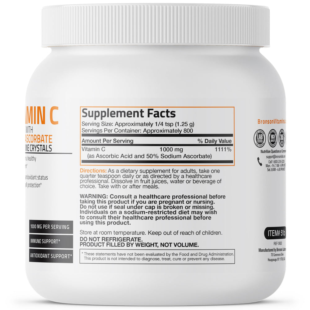 Bronson Buffered Vitamin C Powder measuring spoon for easy daily dosing.