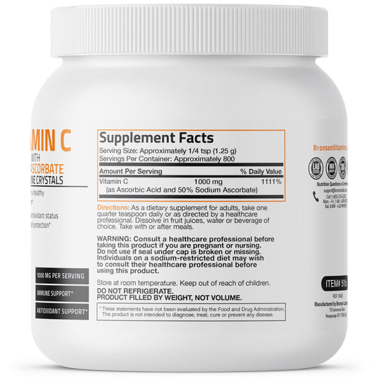 Bronson Buffered Vitamin C Powder measuring spoon for easy daily dosing.
