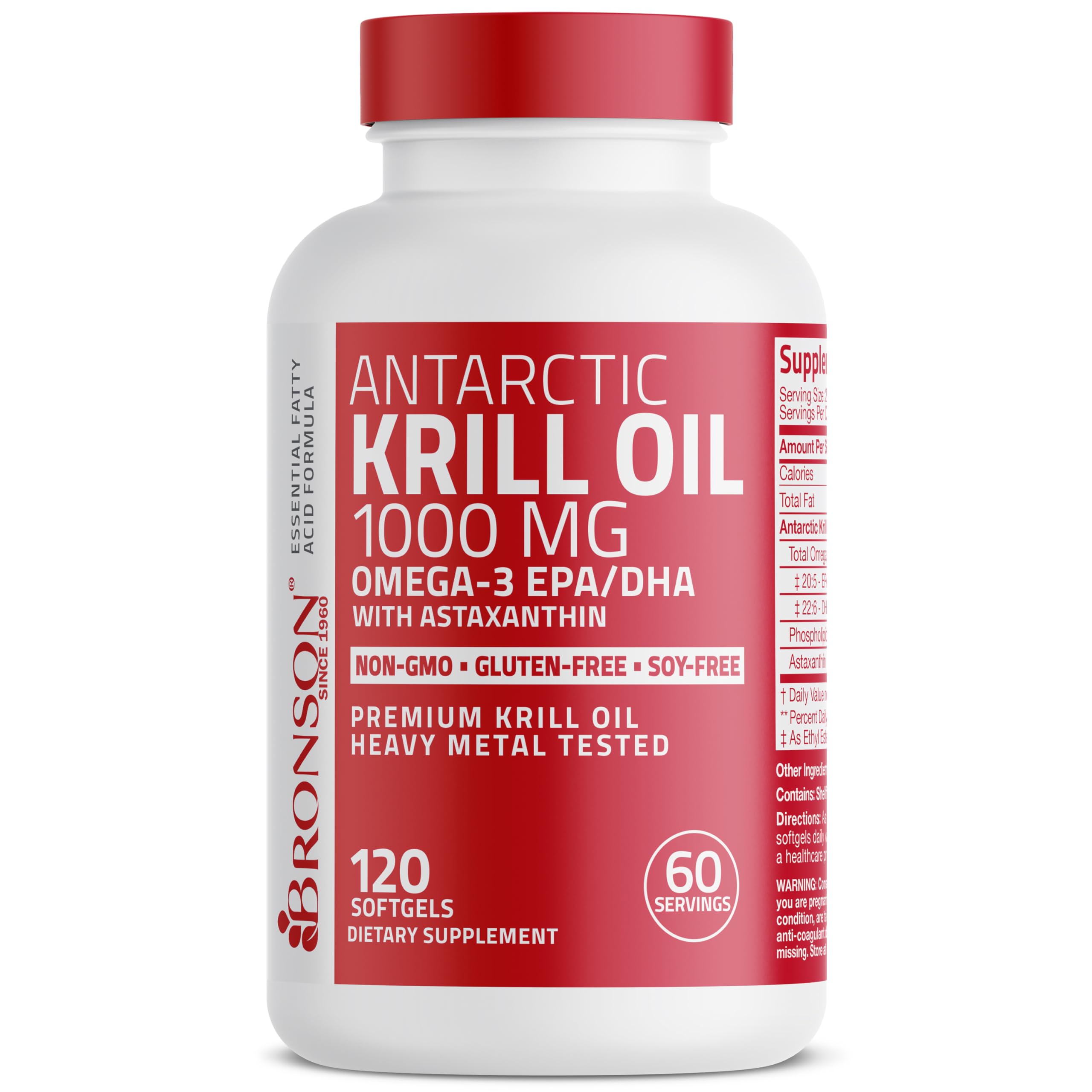 Bronson Krill Oil gluten-free and soy-free, suitable for specific dietary needs.