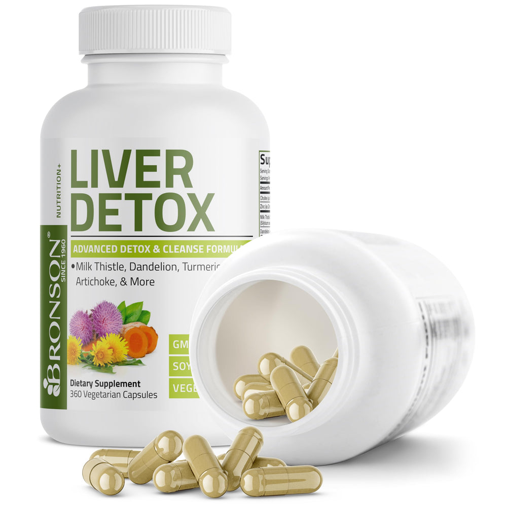 Bronson Liver Detox label focuses on artichoke leaf's antioxidant signals.