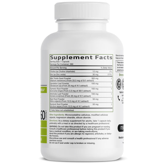 Bronson Liver Detox label highlights key ingredients for liver wellness.