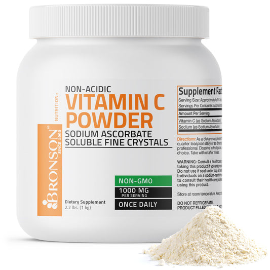 Bronson non-acidic vitamin C powder bottle ready for easy daily use