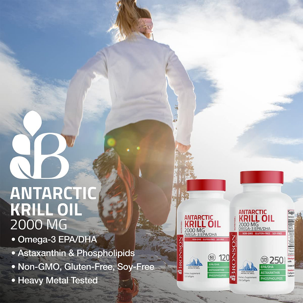 Bronson phospholipids and astaxanthin in softgels for absorption.