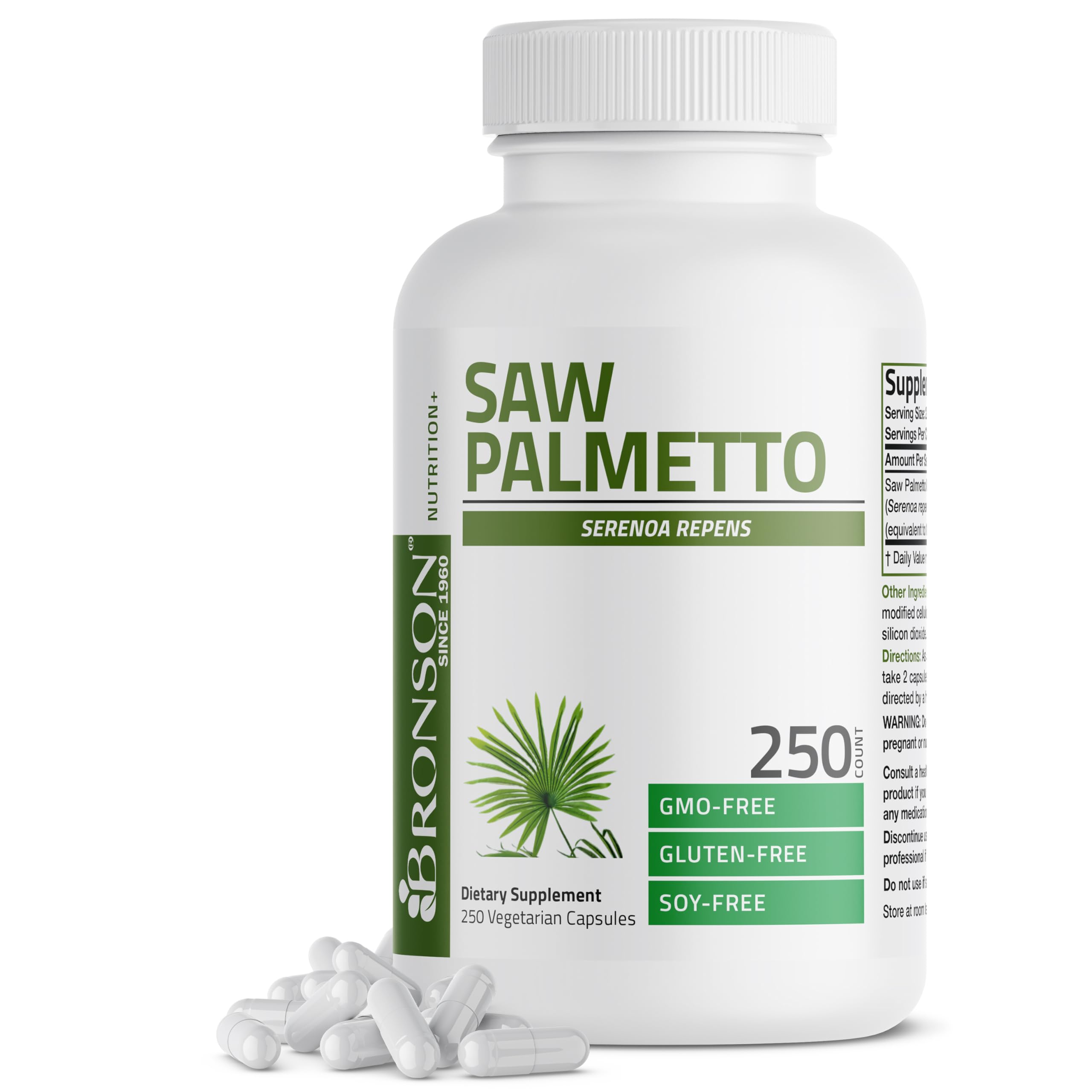 Bronson Saw Palmetto bottle and capsules for prostate support.