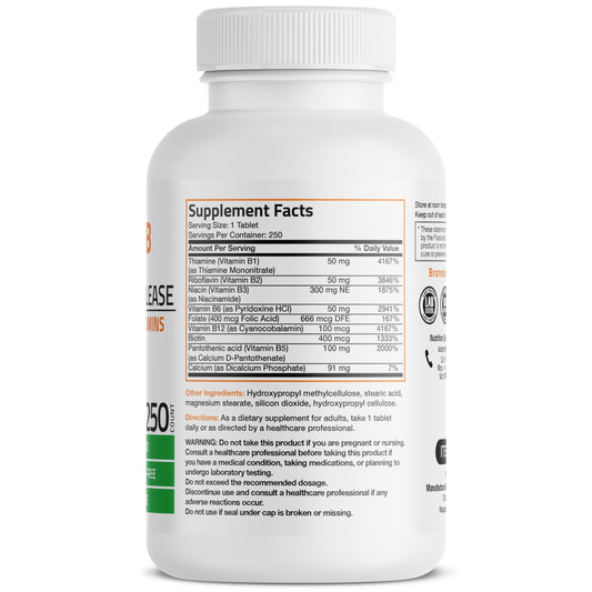 Bronson Super B Complex tablets shown for daily use and stress support.