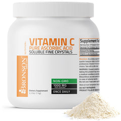 Bronson Vitamin C powder bottle sits on a clean kitchen counter, ready for daily use.