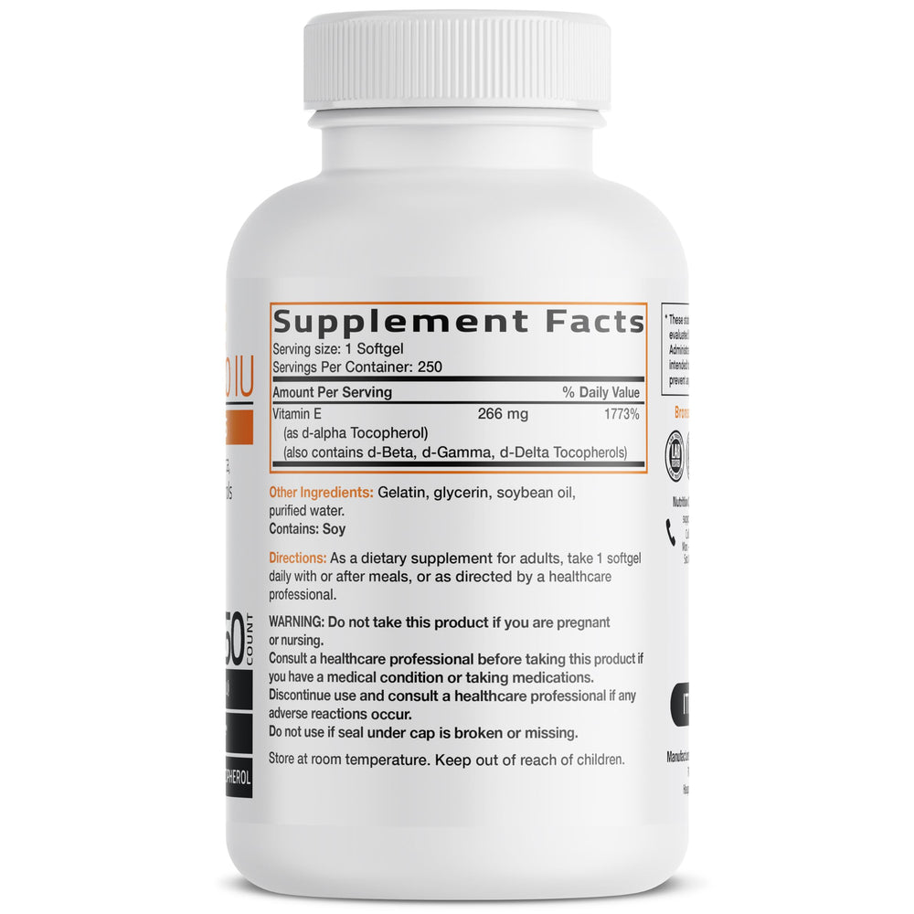 Bronson Vitamin E Complex label close-up highlighting multitocopherol blend.