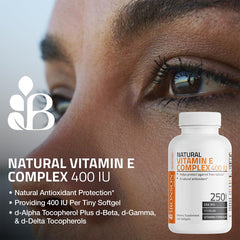 Bronson Vitamin E Complex softgel pour showing small, easy-to-swallow capsules.