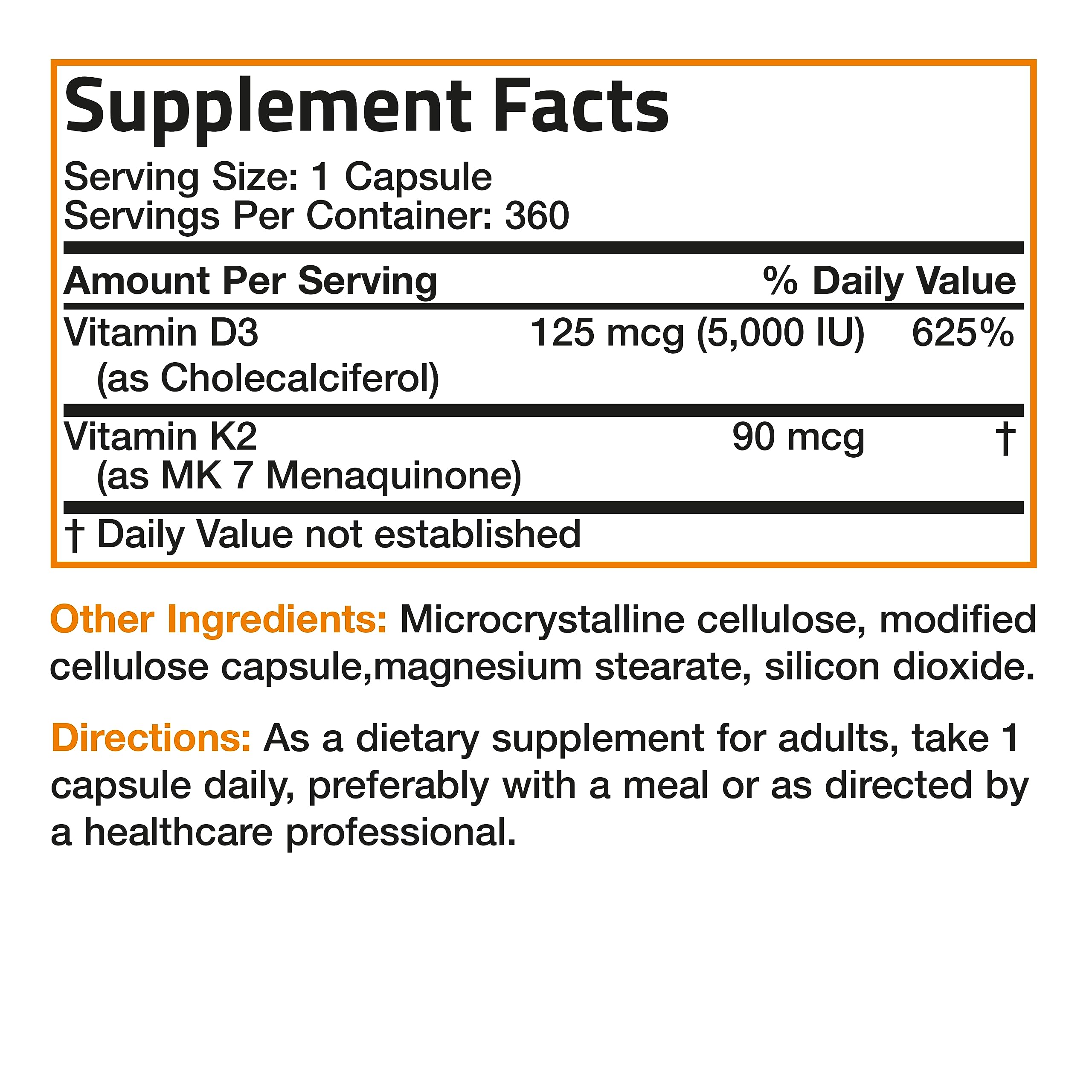 Bronson vitamin k2 mk7 d3 ingredients view communicates product composition.