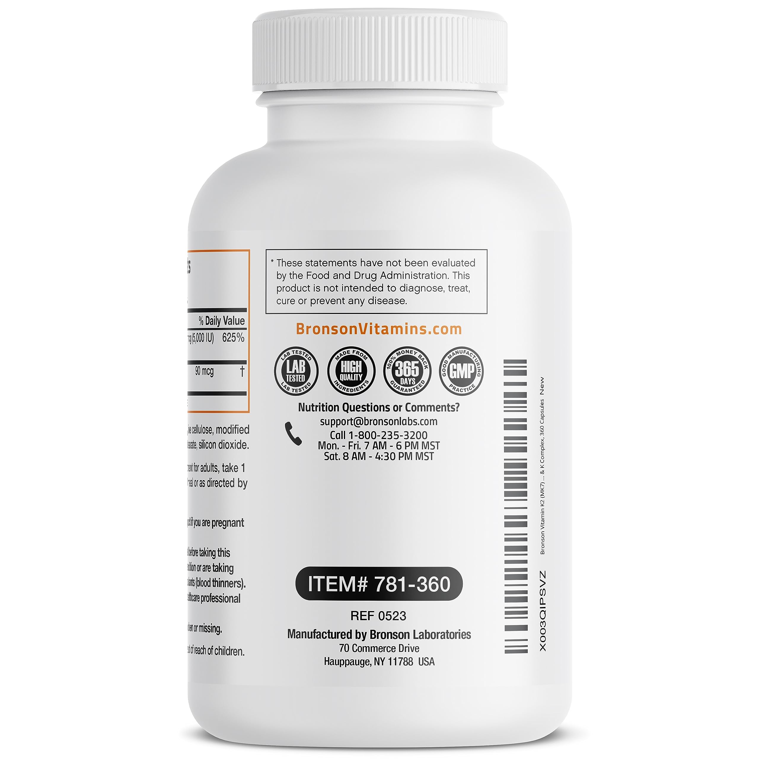 Bronson vitamin k2 d3 non-GMO gluten-free badge signals clean-label.