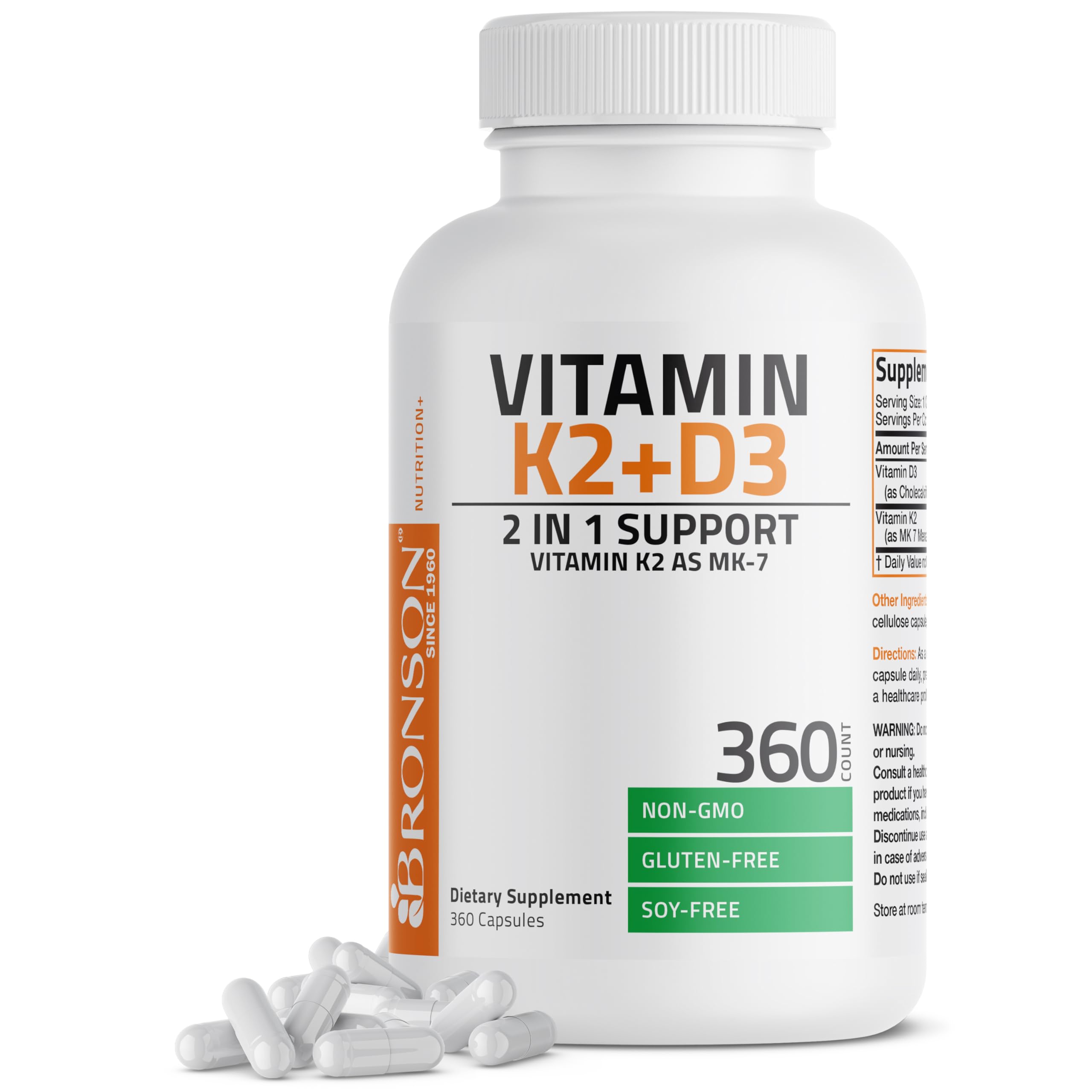 Bronson vitamin k2 mk7 d3 bottle front highlights daily wellness.
