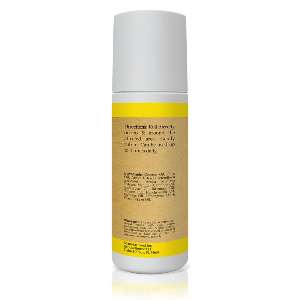 Brookethorne Naturals Relief Plus Arnica Muscle Oil USA-made seal on bottle