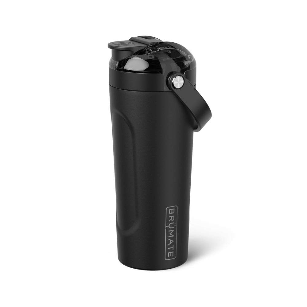BrüMate MultiShaker matte black front view, leakproof design for gym on-the-go.