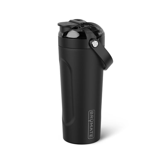 BrüMate MultiShaker matte black front view, leakproof design for gym on-the-go.