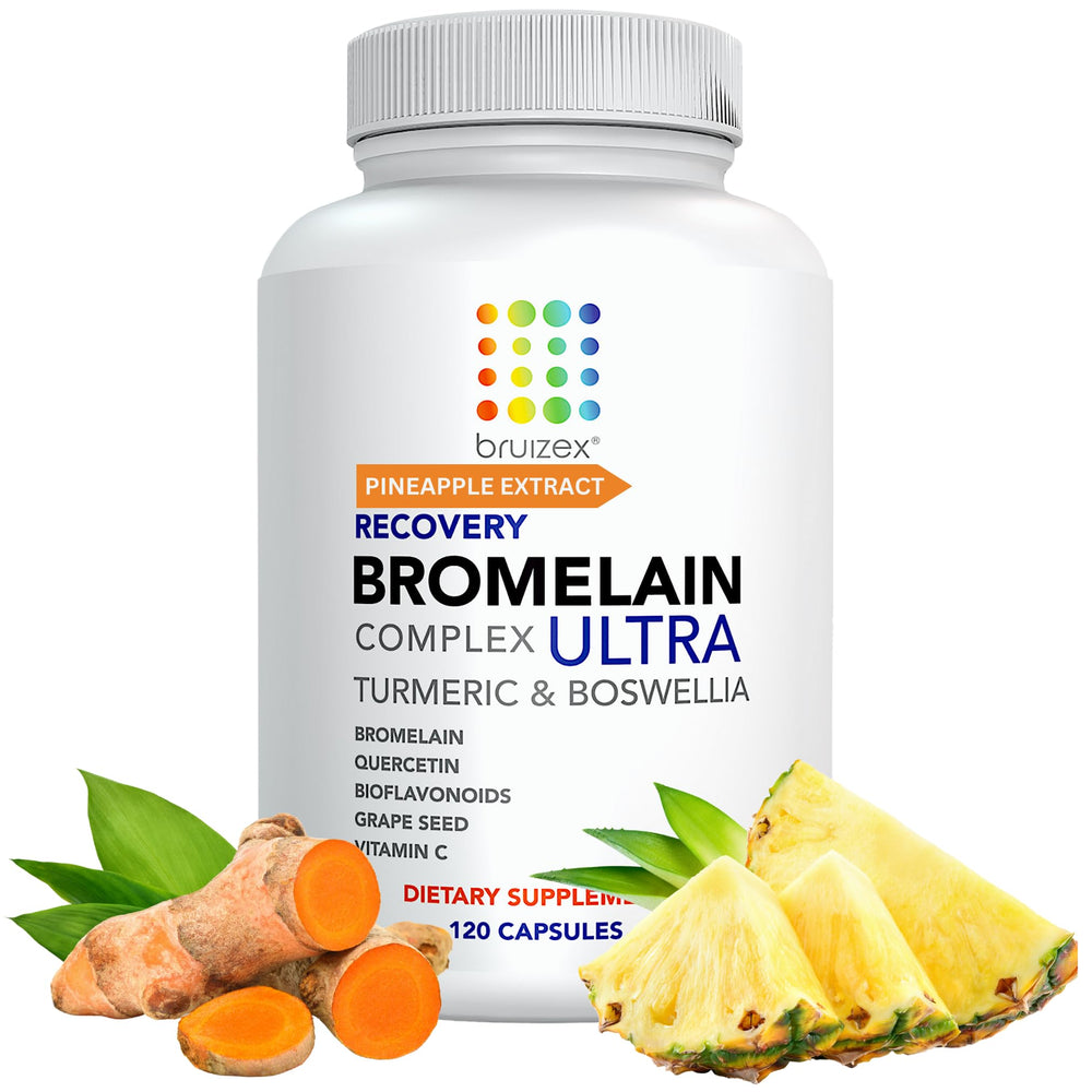 Bruizex Ultra bromelain quercetin bottle for bruise relief and recovery.