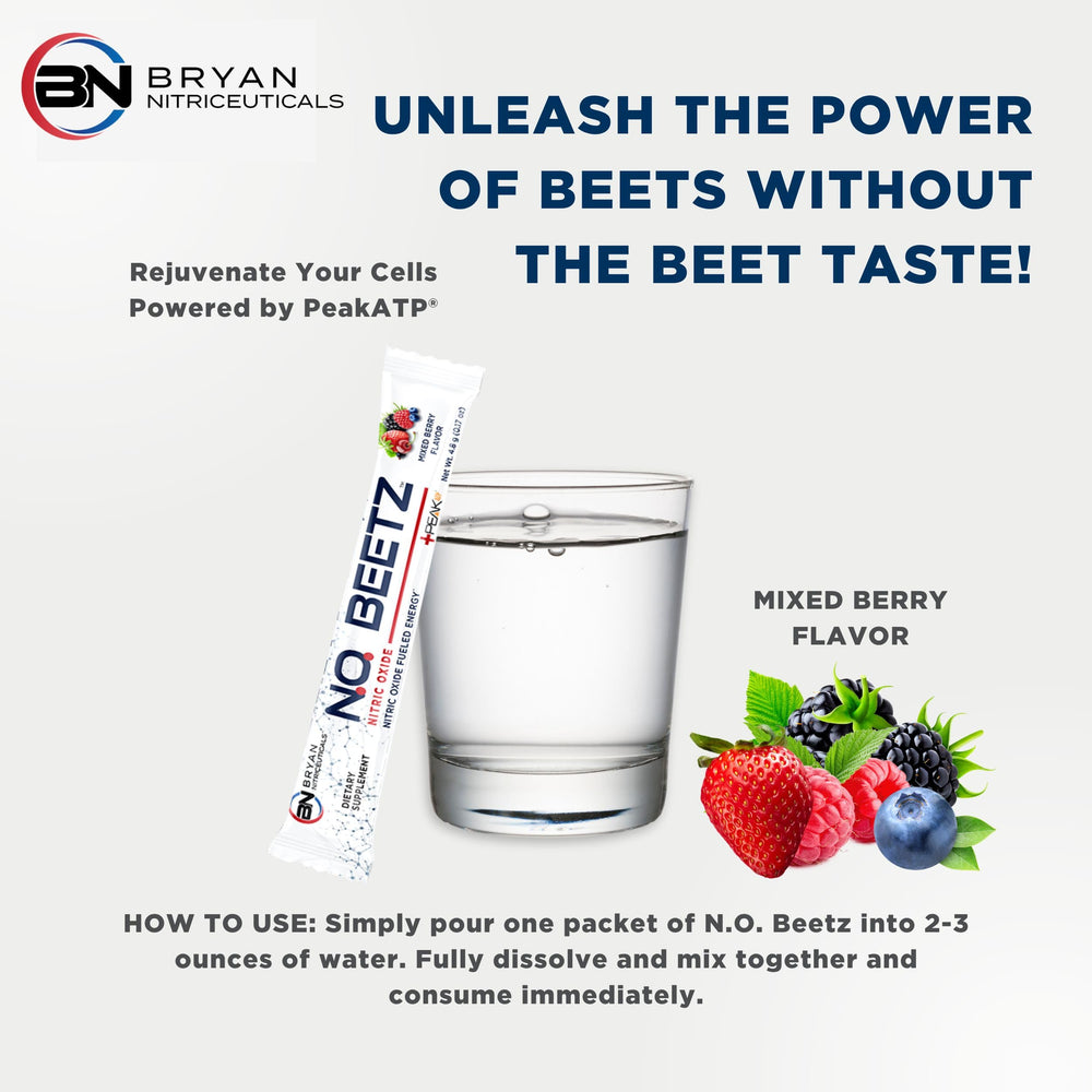 Bryan Nitriceuticals N.O. Beetz hydration-ready packaging for on-the-go use.