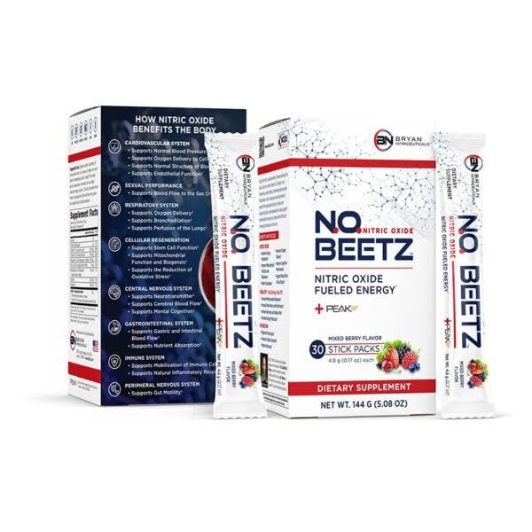 Bryan Nitriceuticals N.O. Beetz packet ready to mix for a clean energy lift.