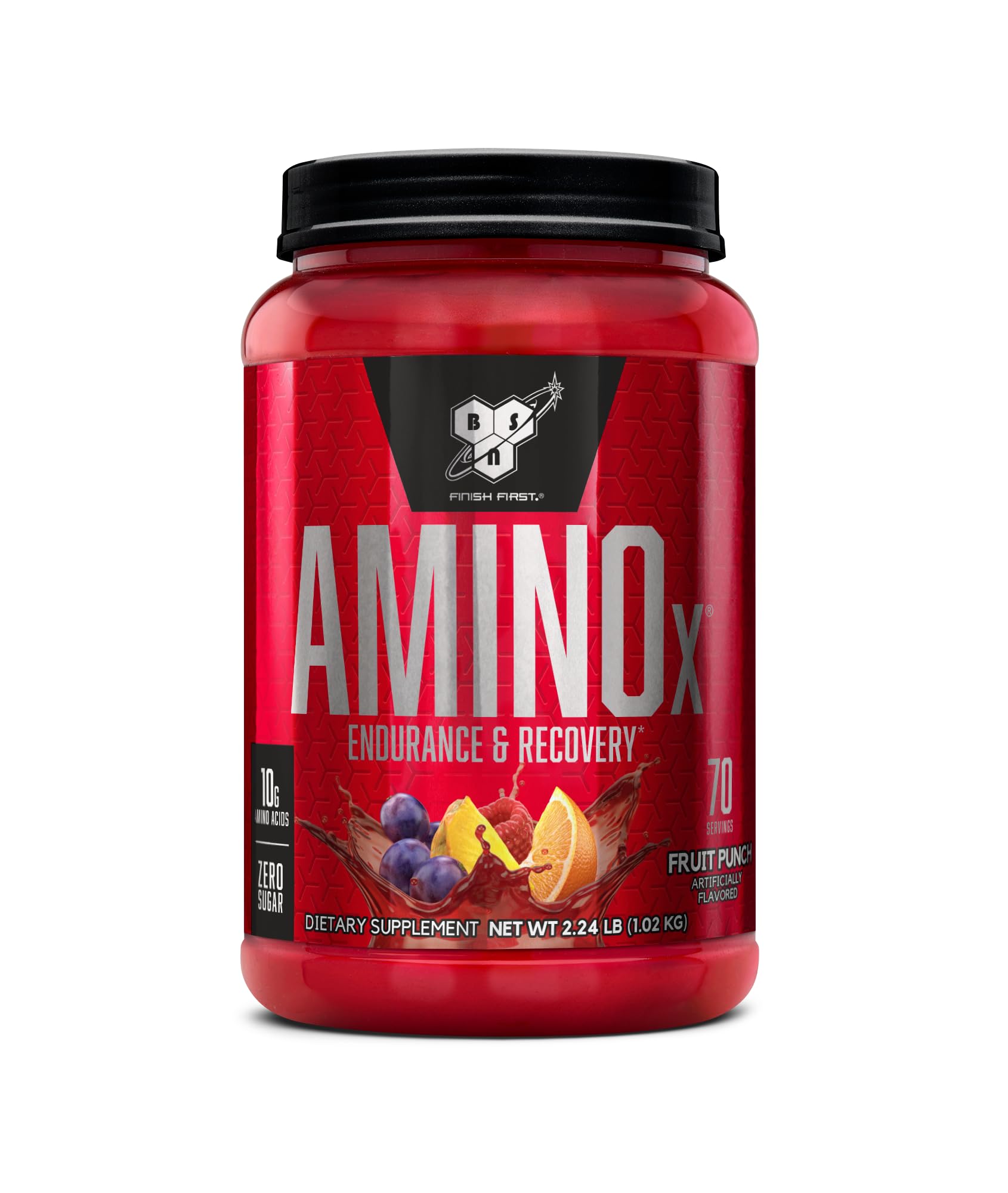 BSN AMINO X fruit punch bottle showing endurance-oriented formula
