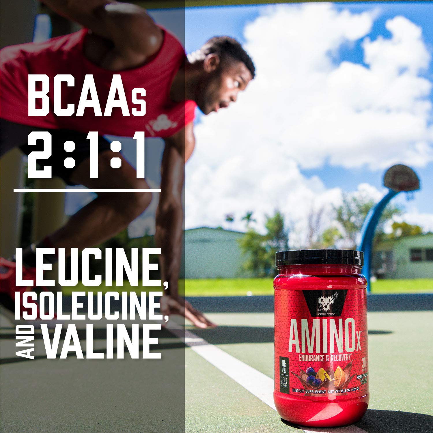 BSN AMINO X fruit punch packaging displaying 70 servings